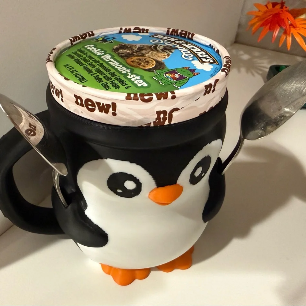 Cute Penguin Ice Cream‎ Pint Holder 3D Printed Spoon Holder Novelty Gift
